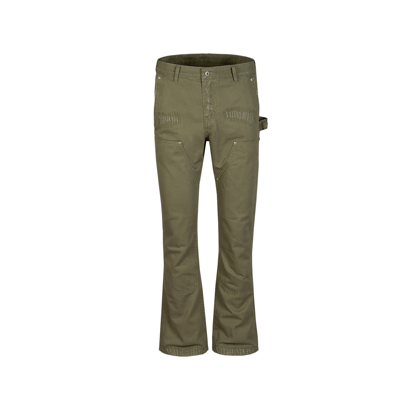 Trousers Unisex Washed Distressed Army Green Jeans